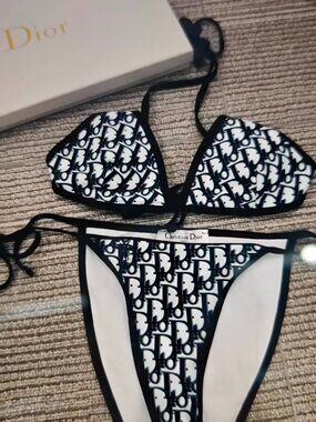 Dior Oblique Monogram Tie Side Two Piece Bikini Swimsuit